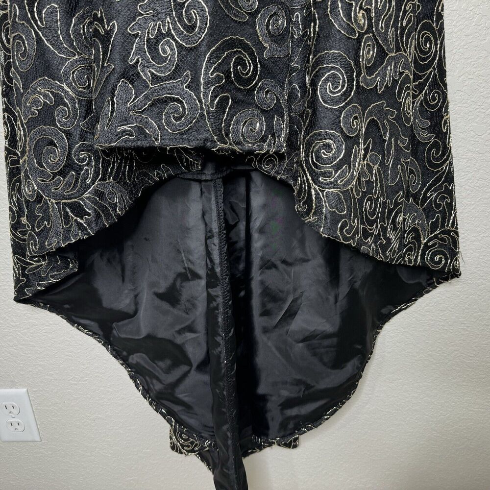 Calvin Klein Dress Gown Sz 4 Black Gold Sequins High Low Sleeveless Deep V Lined - Picture 3 of 11